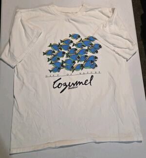 VTG Cozumel Mexico Tropical Fish Sun Surf Mens 2XL Souvenir Graphic T Shirt